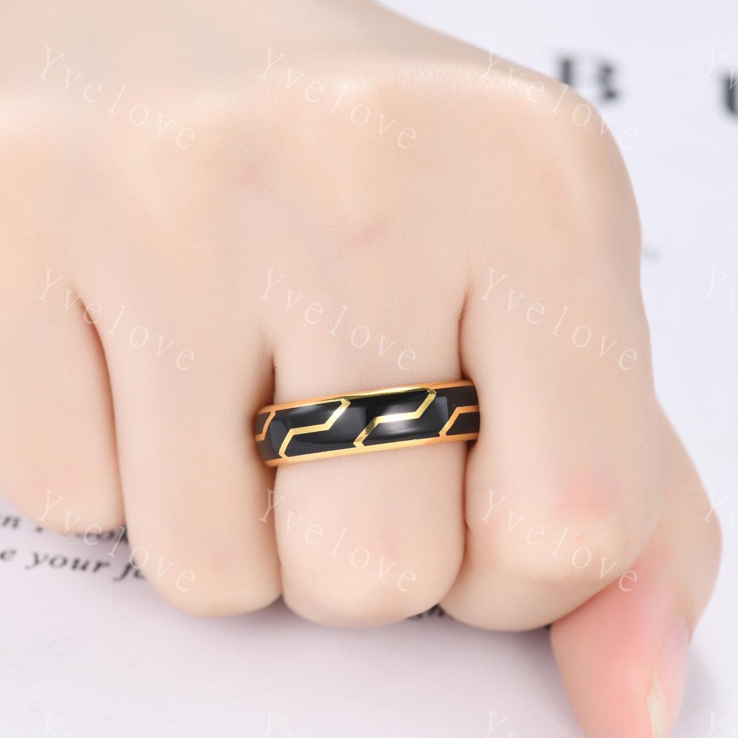 Couples ring set black enamel coating ring for men and women black onyx wedding band gold promise stacking matching Band retro vintage Gift