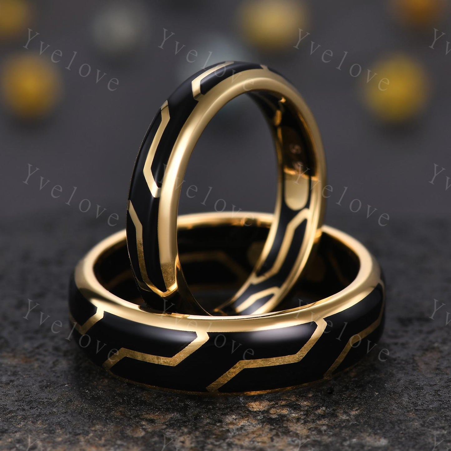 Couples ring set black enamel coating ring for men and women black onyx wedding band gold promise stacking matching Band retro vintage Gift