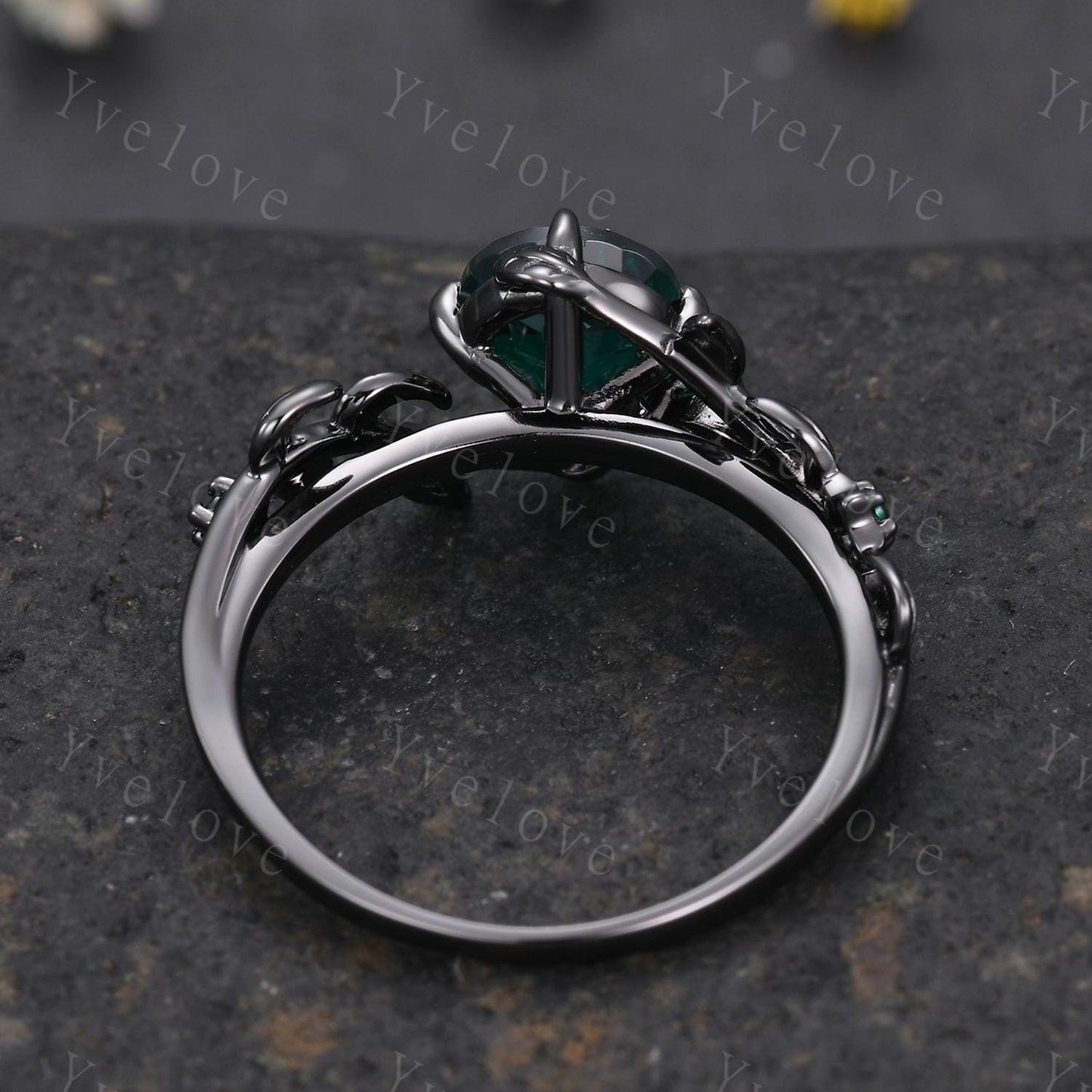 Vintage Round Emerald Engagement Ring,Silver Black Gold,Cluster Leaf Vine Wedding Ring,Women Bridal Ring,Art Deco Promise Ring Gift for her