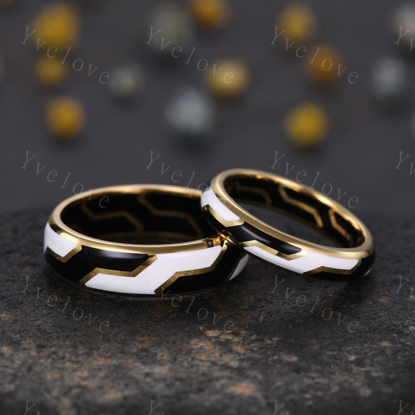 Couples ring set black enamel coating ring for men and women white enamel wedding band promise stacking matching Band retro vintage Gift