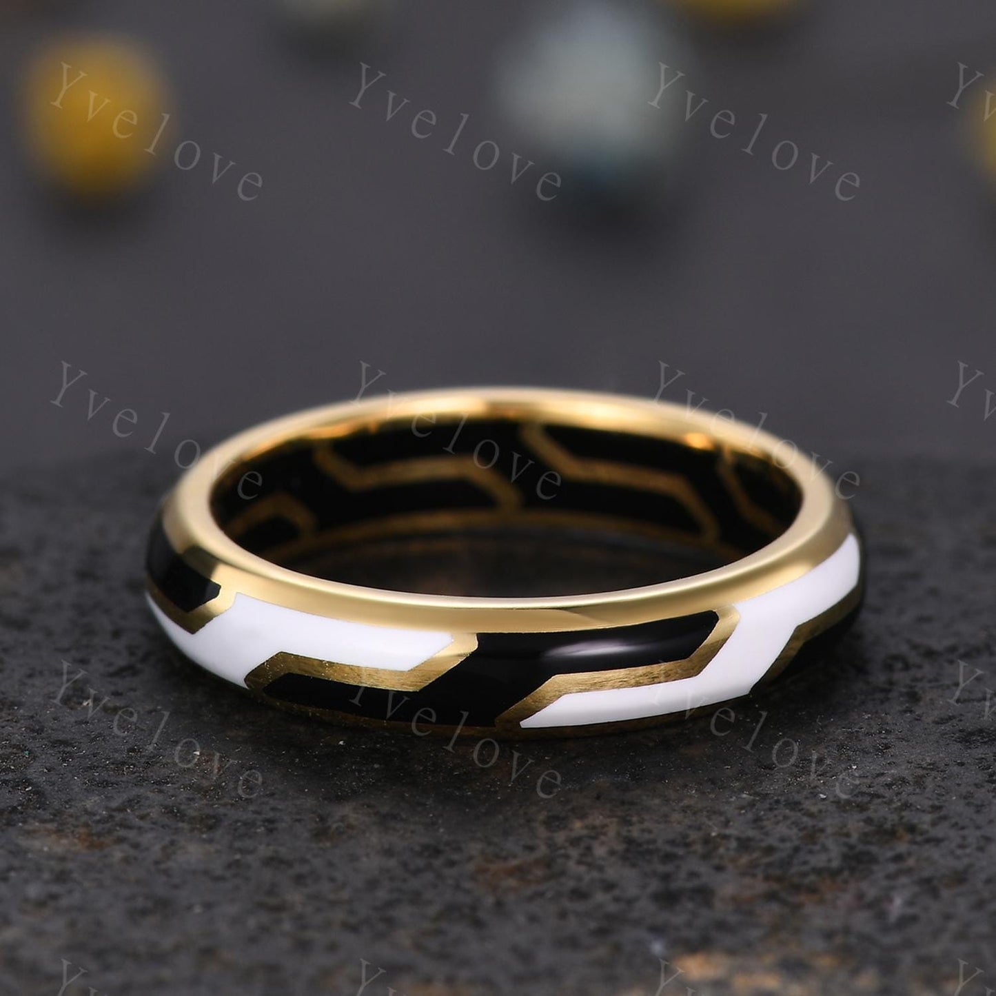 Couples ring set black enamel coating ring for men and women white enamel wedding band promise stacking matching Band retro vintage Gift