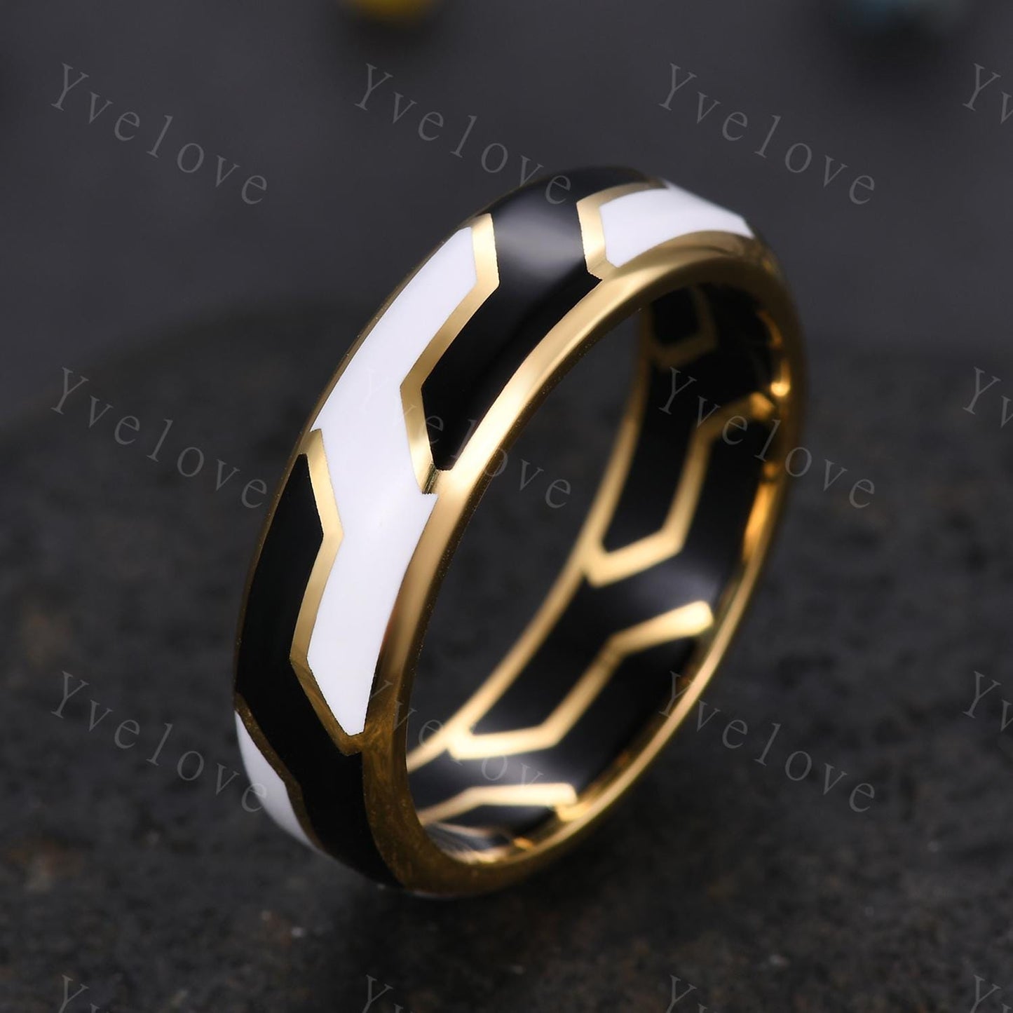 Couples ring set black enamel coating ring for men and women white enamel wedding band promise stacking matching Band retro vintage Gift