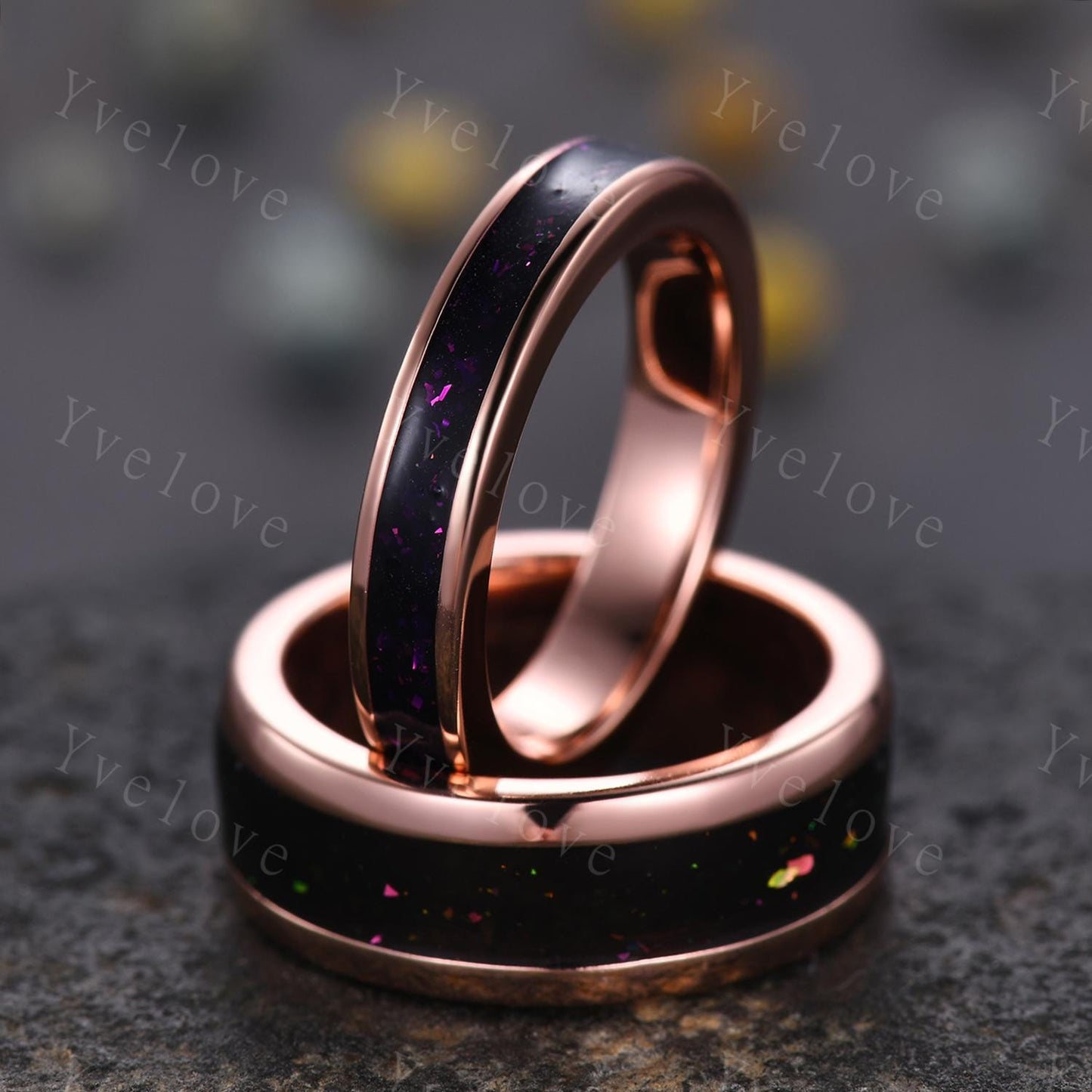 Galaxy Couple Ring Set,Orion Nebula Wedding Stacking Matching Promise Rings for Women,2pc Gold Plated Engagement Ring For His and Hers Gift