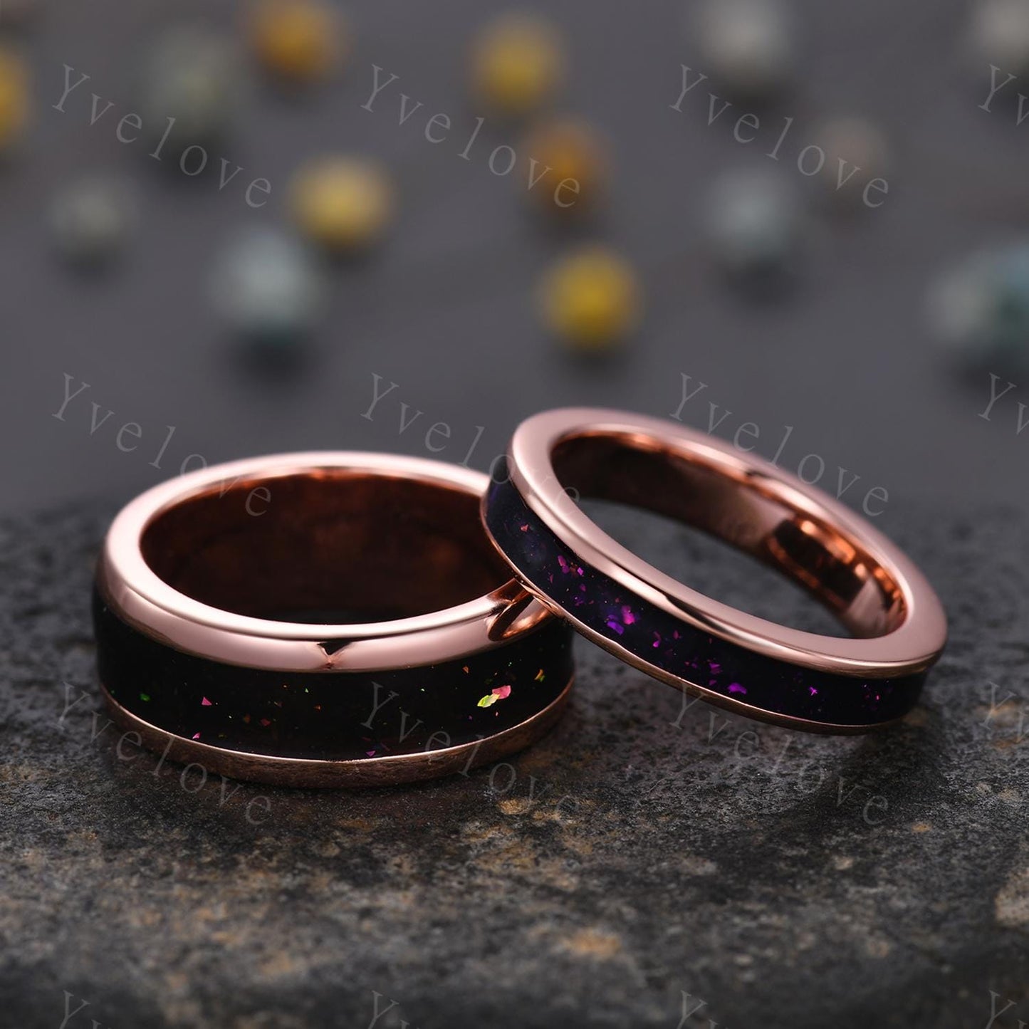 Galaxy Couple Ring Set,Orion Nebula Wedding Stacking Matching Promise Rings for Women,2pc Gold Plated Engagement Ring For His and Hers Gift