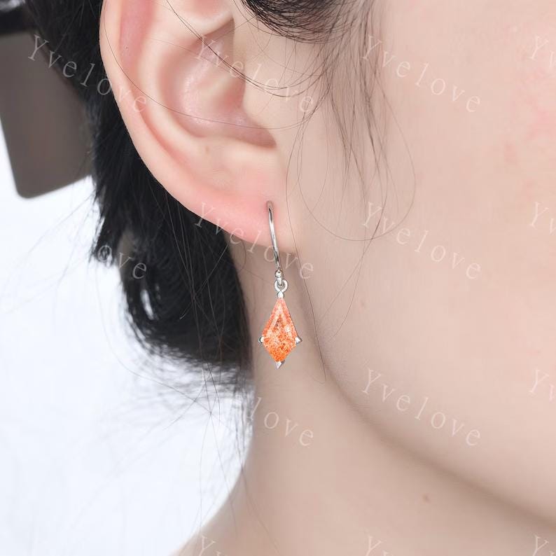 Vintage Kite cut Moss agate earrings natural gemstone jewelry unique earrings women art deco earring best friend gift for her Birthday Gift