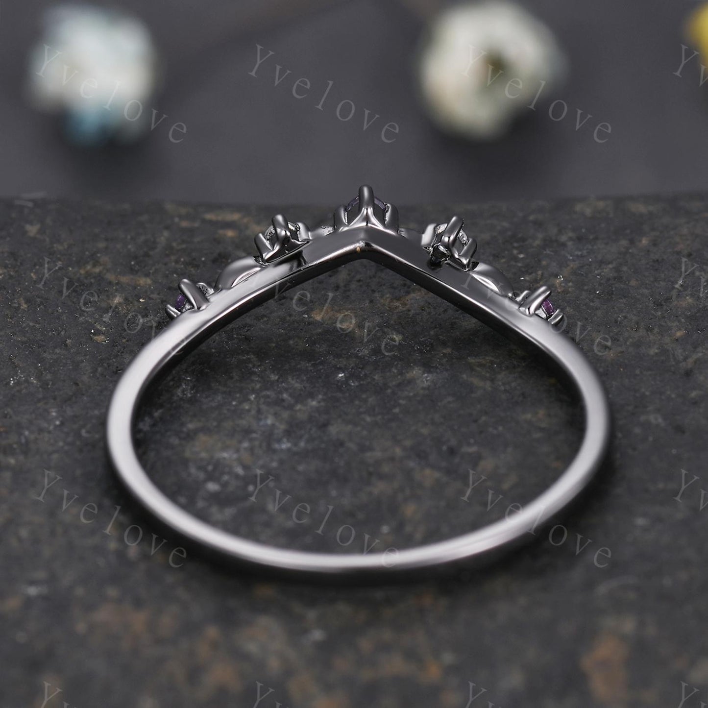 Unique Moissanite Amethyst Wedding Ring Stacking Matching Band Silver Black Gold Marquise Ring Promise Jewelry Anniversary Gift For Women