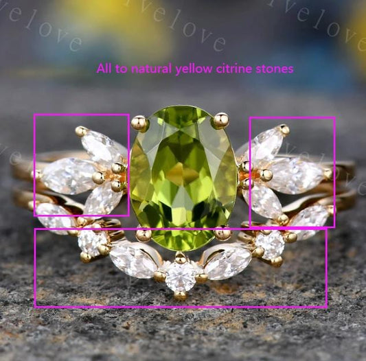 Custom order for SwiftAfro, 18k gold, center stone oval peridot and all side stone citrine stones