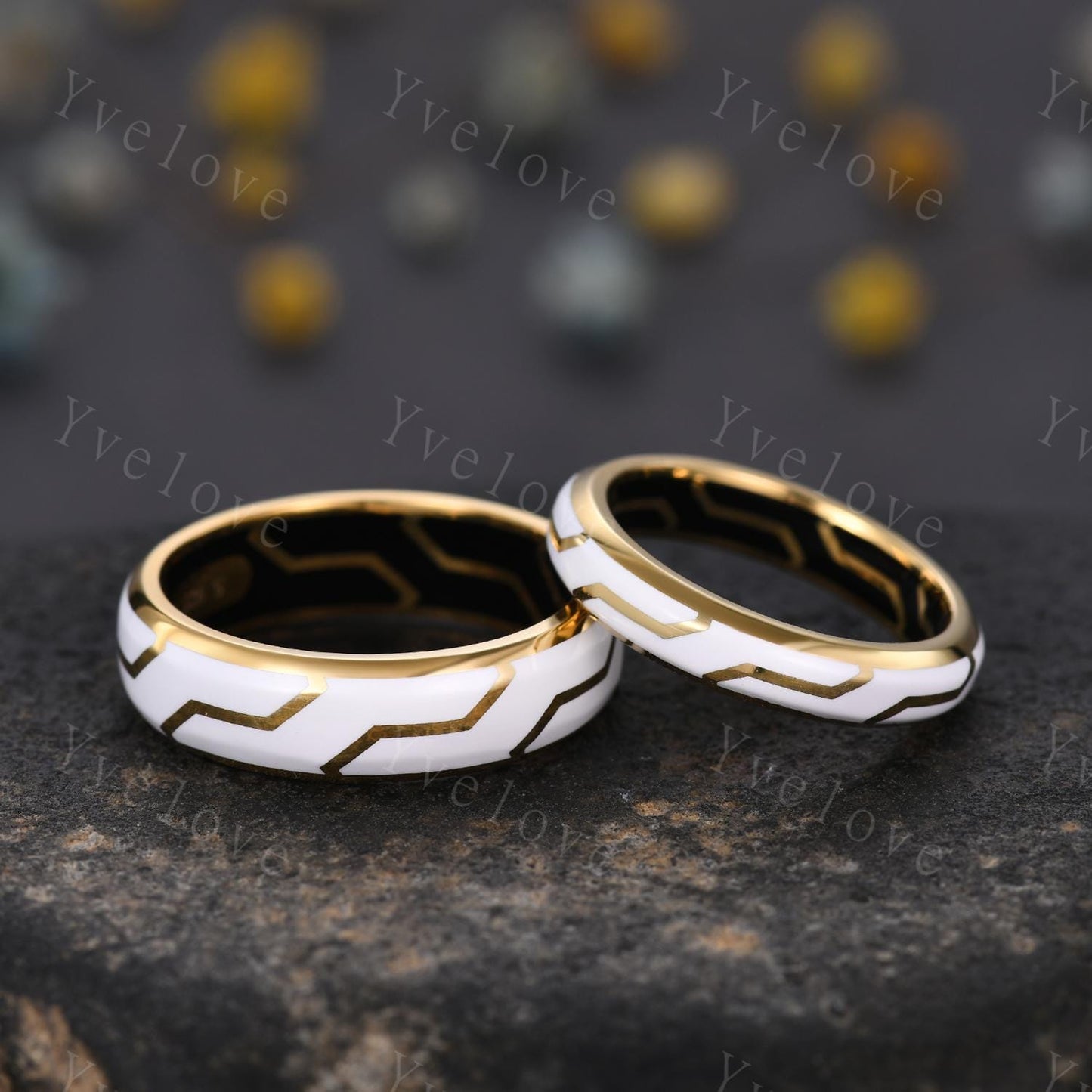 Couples ring set white enamel coating ring for men and women white gems wedding band gold promise stacking matching Band retro vintage Gift