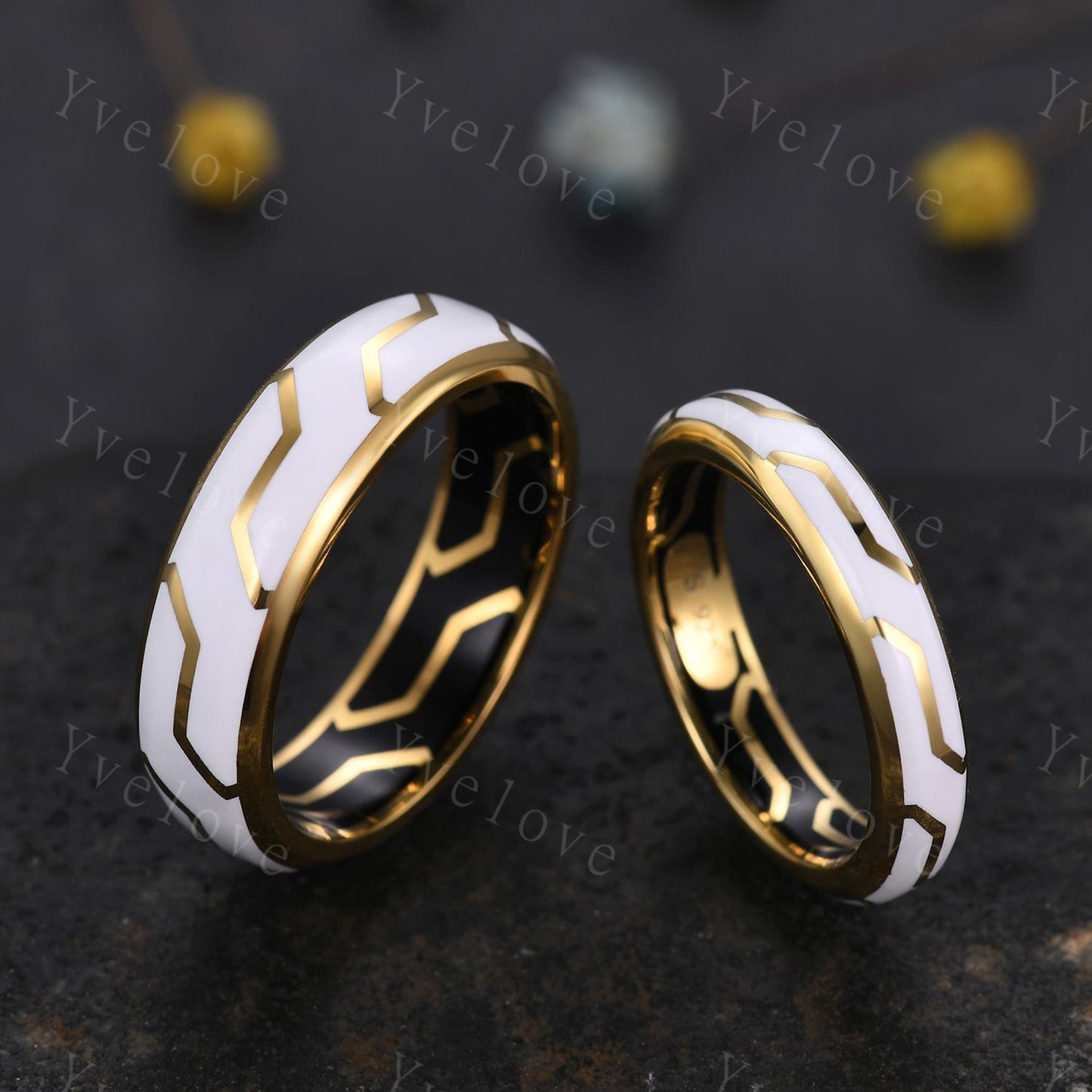 Couples ring set white enamel coating ring for men and women white gems wedding band gold promise stacking matching Band retro vintage Gift