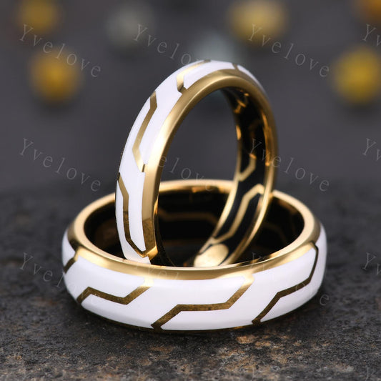 Couples ring set white enamel coating ring for men and women white gems wedding band gold promise stacking matching Band retro vintage Gift