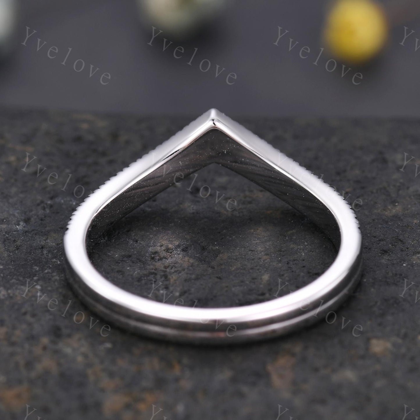 V shape diamond wedding band two row black diamond matching band stacking ring 14k white gold anniversary ring antique ring for women custom