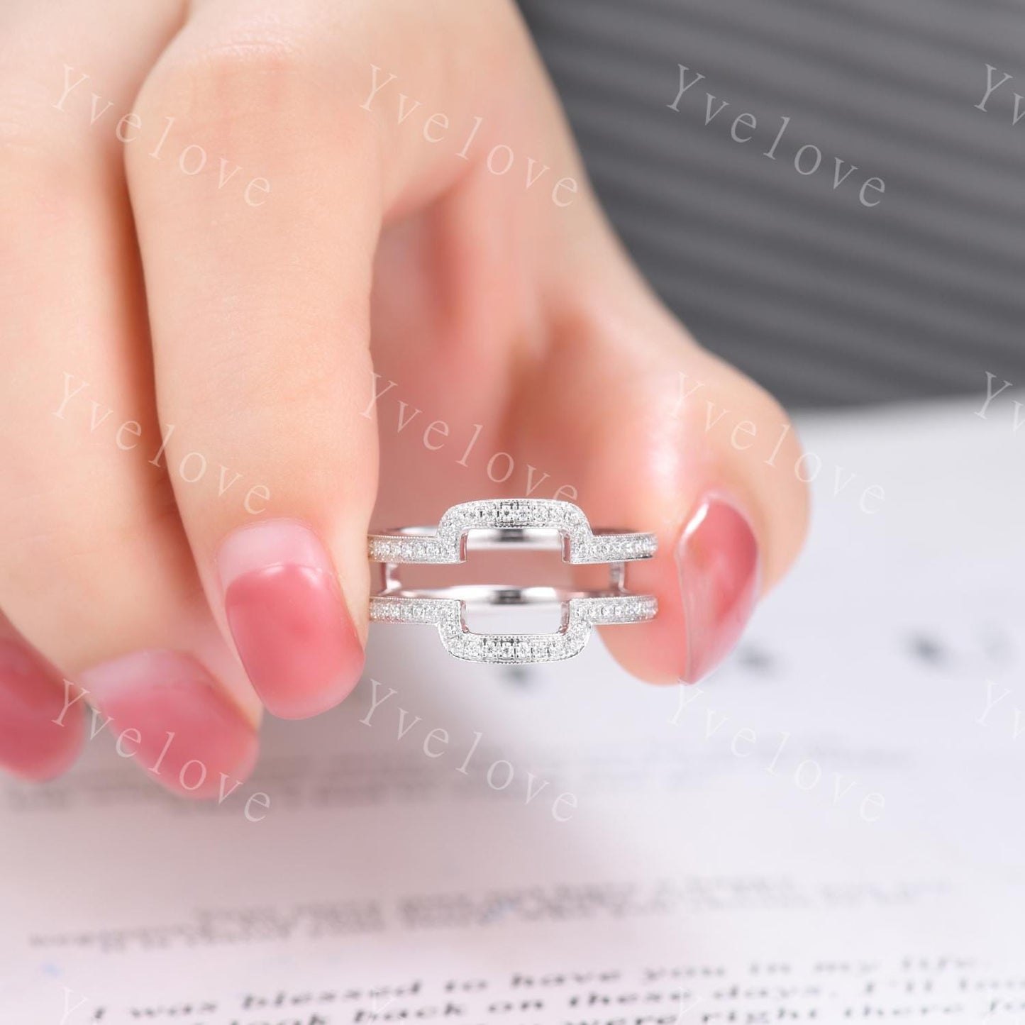 Moissanite Wrap Guard Wedding Band 14K White Gold Moissanite Cluster Ring Enhancer Stacking Matching Promise Custom Rings Gift For Women