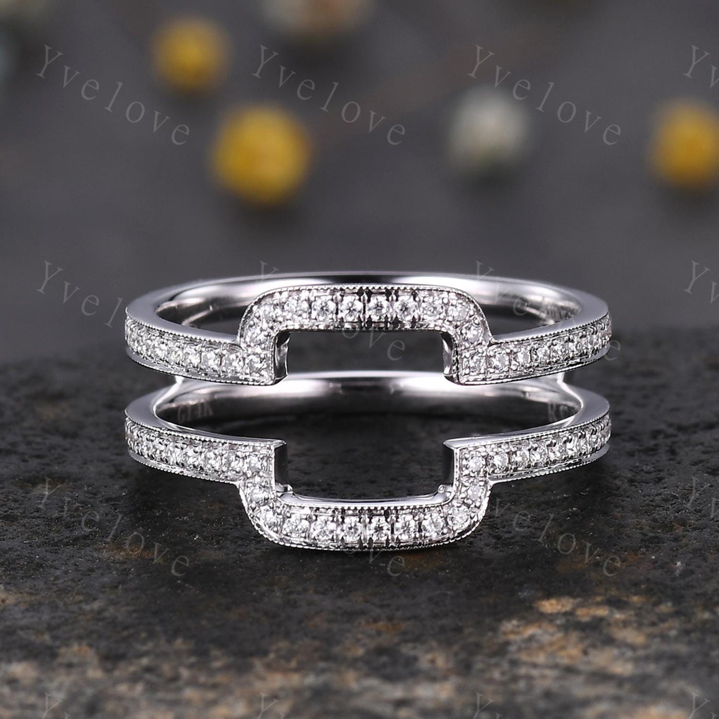 Moissanite Wrap Guard Wedding Band 14K White Gold Moissanite Cluster Ring Enhancer Stacking Matching Promise Custom Rings Gift For Women