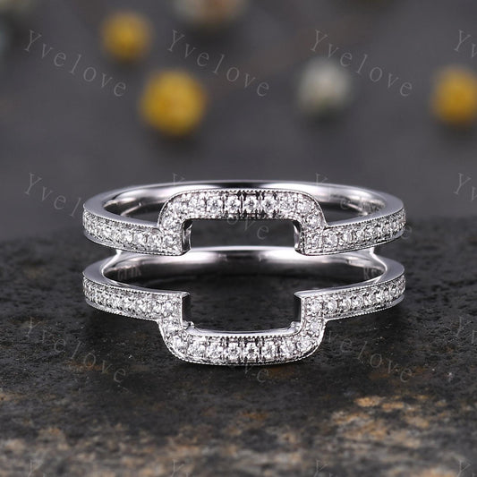 Moissanite Wrap Guard Wedding Band 14K White Gold Moissanite Cluster Ring Enhancer Stacking Matching Promise Custom Rings Gift For Women