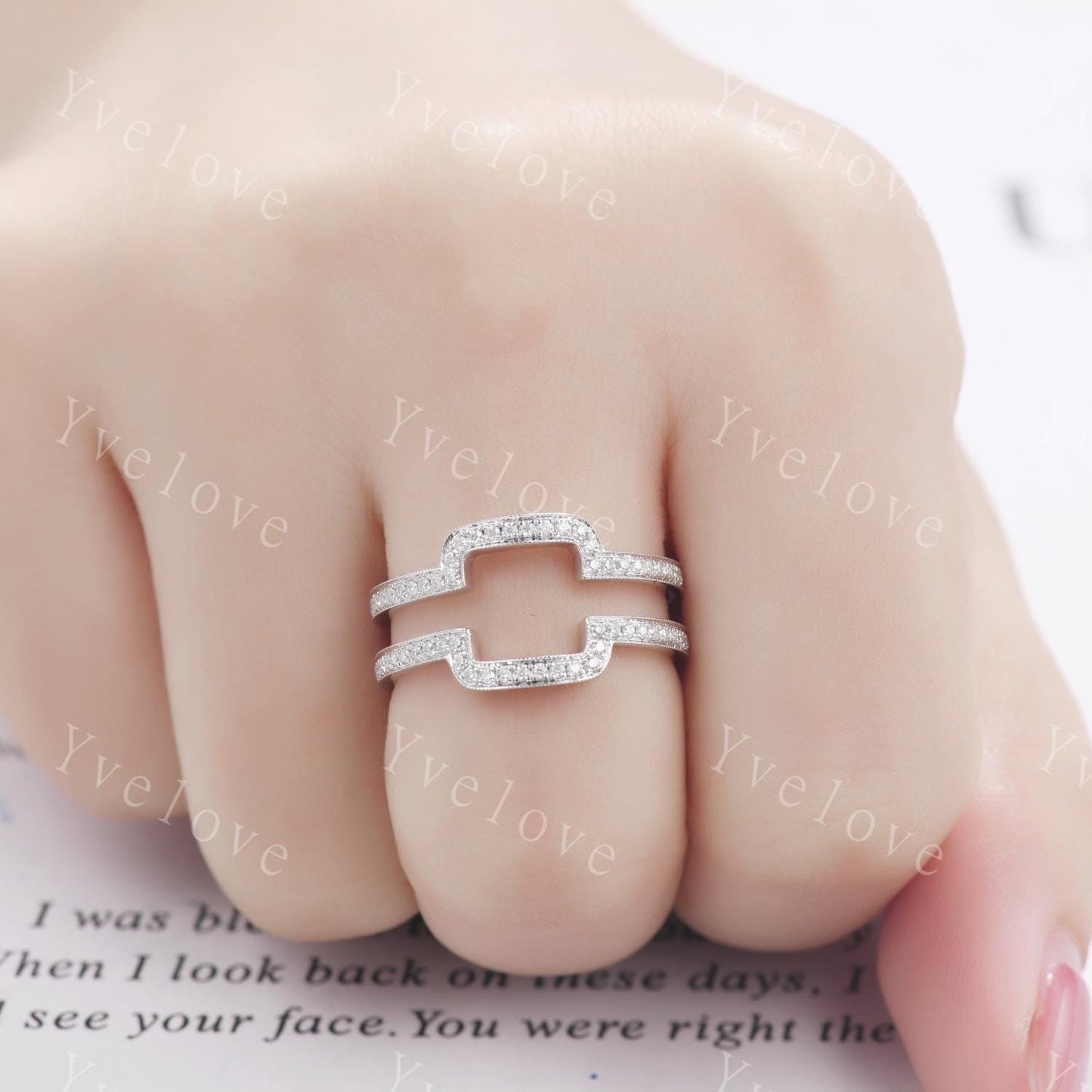 Moissanite Wrap Guard Wedding Band 14K White Gold Moissanite Cluster Ring Enhancer Stacking Matching Promise Custom Rings Gift For Women