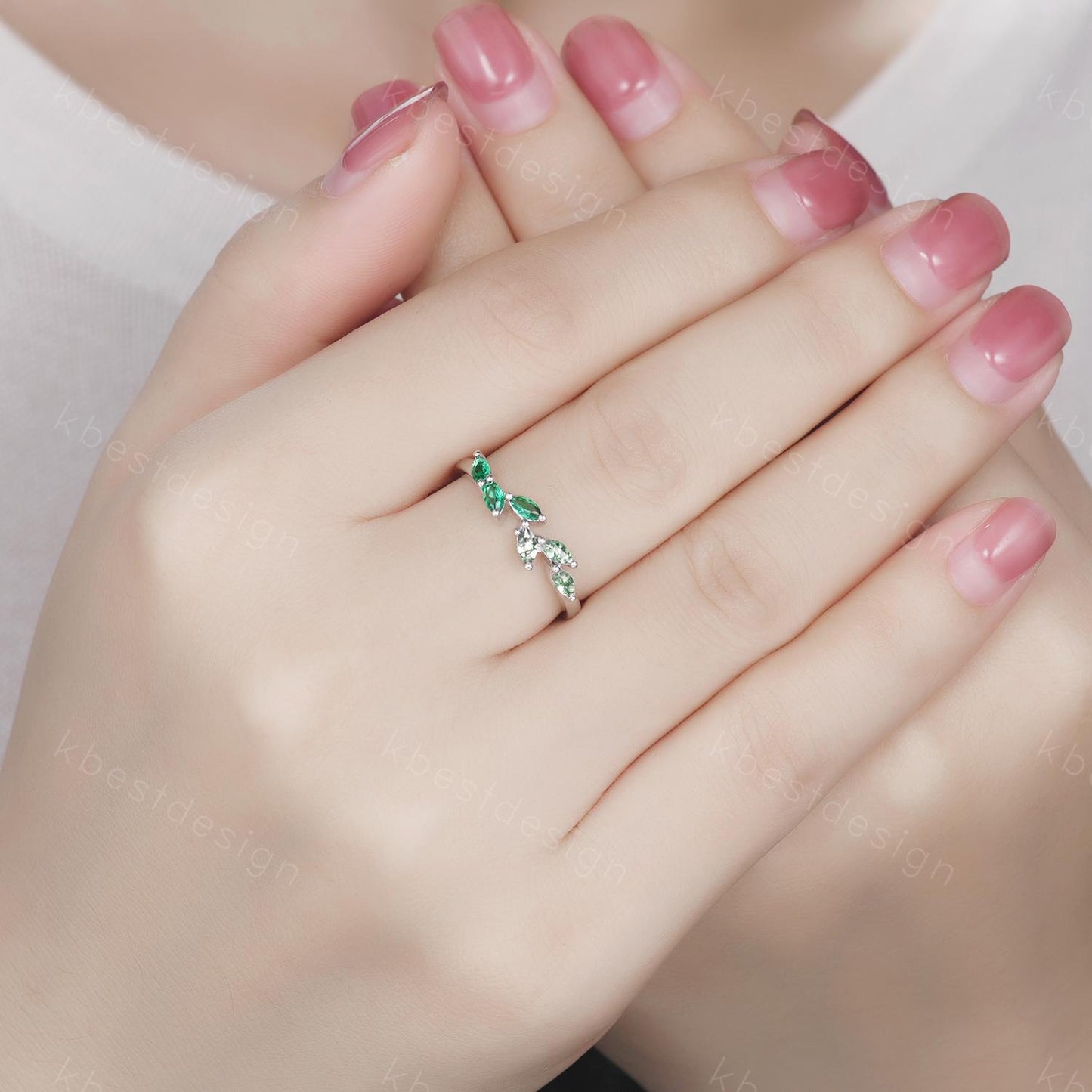Moss agate emerald wedding band Unique marquise cut moss agate wedding band Vintage emerald band gemstone ring Anniversary gift for her