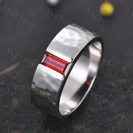Custom order for hannahsummy, 8mm width smooth band, with baguette black rutilated quartz, 10k white gold.