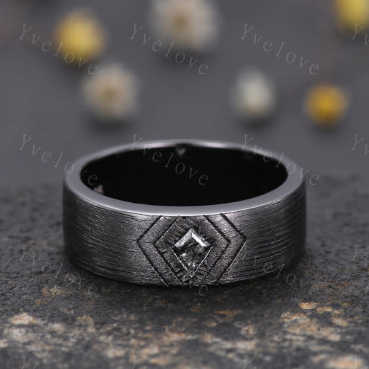 7mm Black Gold Mens Kite Cut Black Quartz Wedding Band Black Jewelry Engagement Ring Matt Finish Band Mens Stacking Band His Wedding band