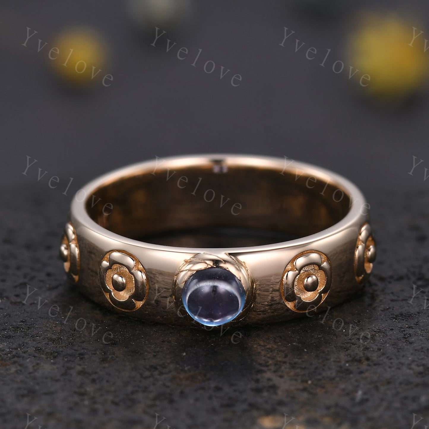 Howls Moving Castle Ring 4mm Round Natural Blue Sapphire Wedding Band S925 Silver Ring Howl's Ring Sophie's Ring Stacking Matching Band Gift