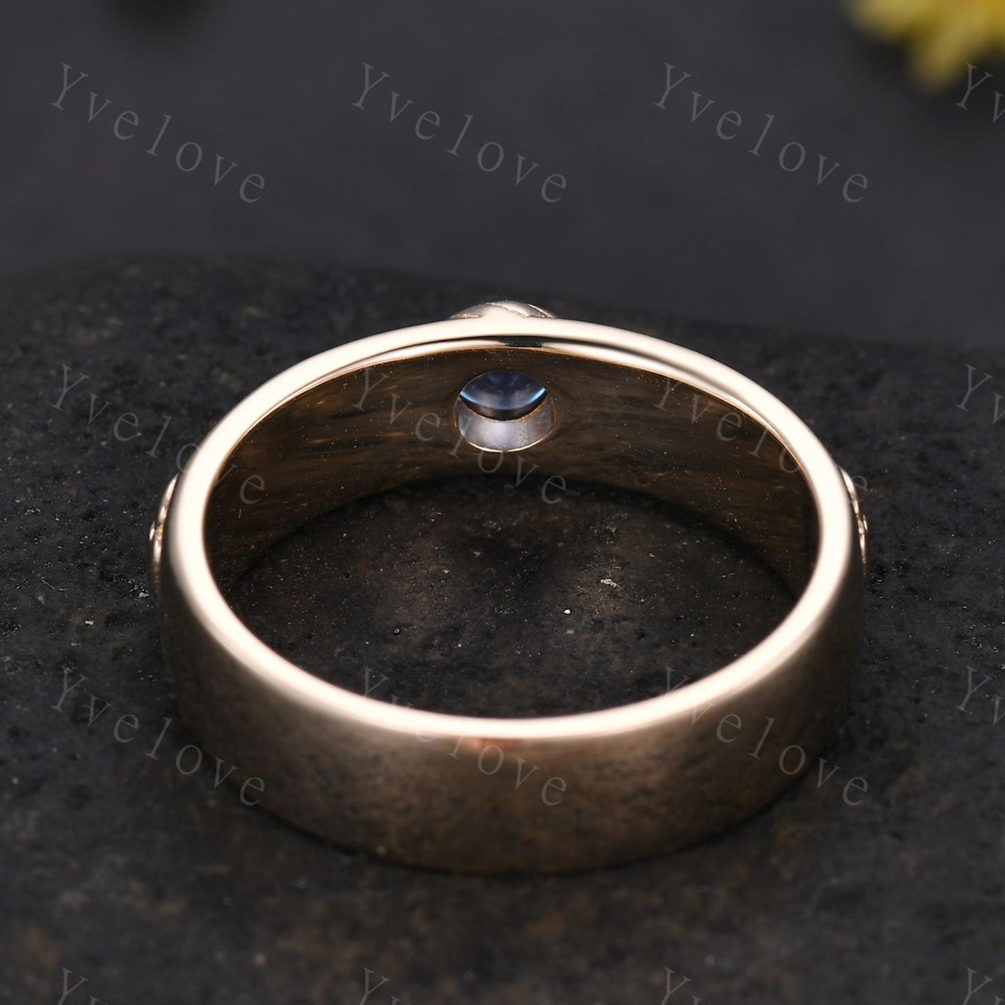 Howls Moving Castle Ring 4mm Round Natural Blue Sapphire Wedding Band S925 Silver Ring Howl's Ring Sophie's Ring Stacking Matching Band Gift