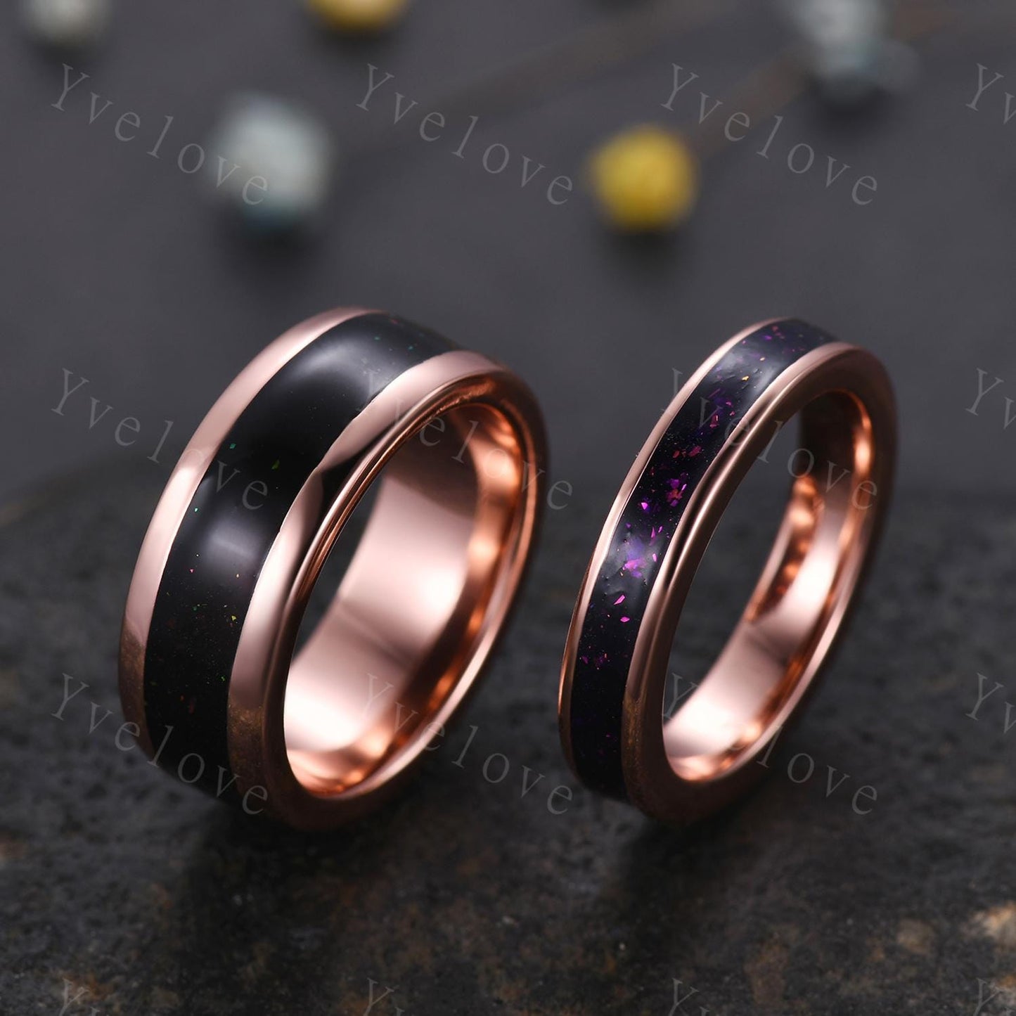 Galaxy Couple Ring Set,Orion Nebula Wedding Stacking Matching Promise Rings for Women,2pc Gold Plated Engagement Ring For His and Hers Gift