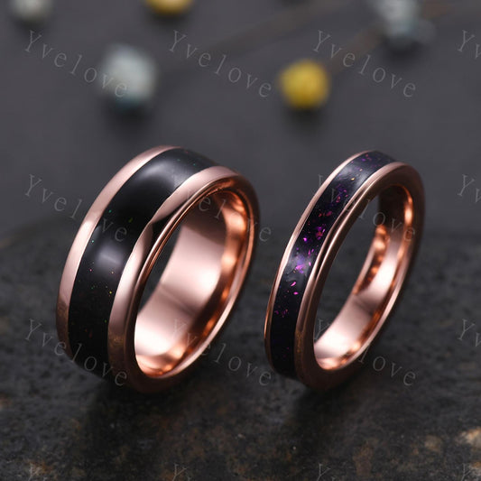Galaxy Couple Ring Set,Orion Nebula Wedding Stacking Matching Promise Rings for Women,2pc Gold Plated Engagement Ring For His and Hers Gift