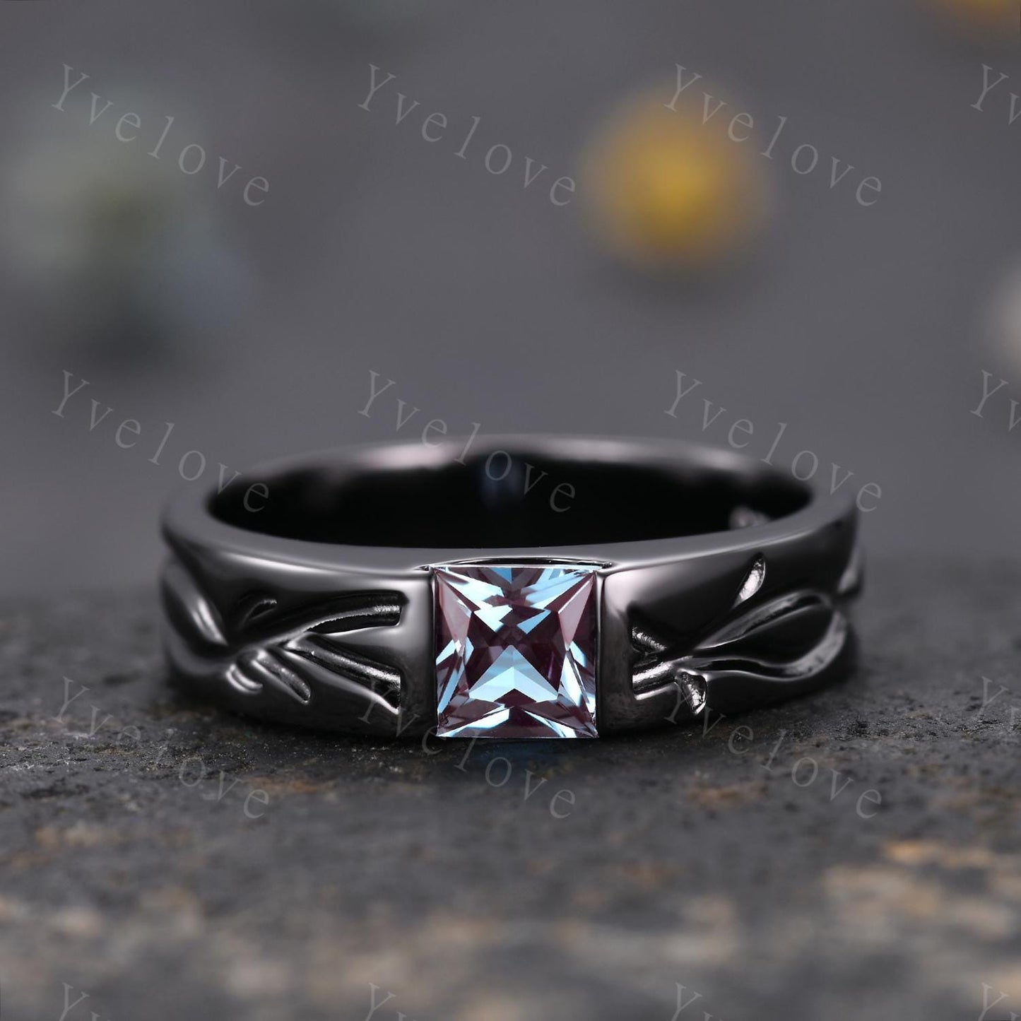 Couples ring set Alexandrdite ring twig ring for men and women His and Hers wedding band Black Stacking Matching Band Retro Vintage Gift