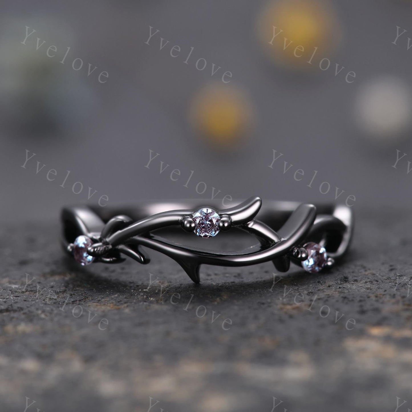 Couples ring set Alexandrdite ring twig ring for men and women His and Hers wedding band Black Stacking Matching Band Retro Vintage Gift
