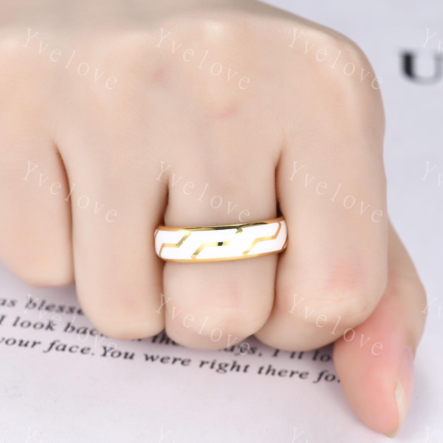 Couples ring set white enamel coating ring for men and women white gems wedding band gold promise stacking matching Band retro vintage Gift