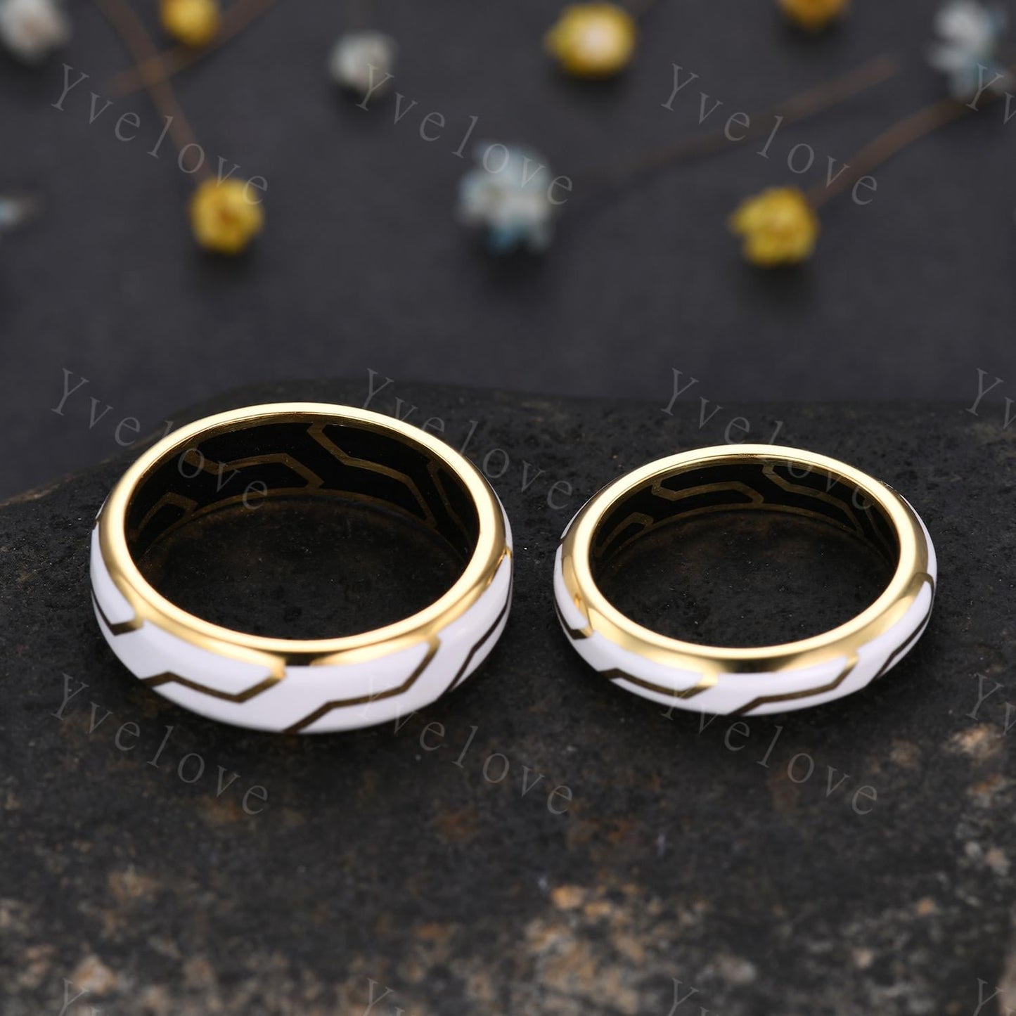 Couples ring set white enamel coating ring for men and women white gems wedding band gold promise stacking matching Band retro vintage Gift