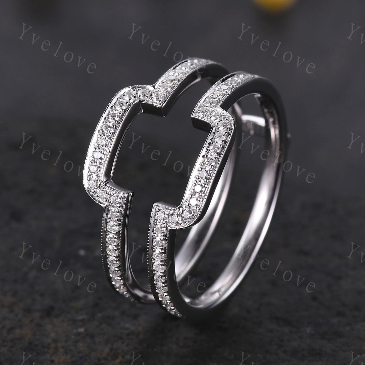 Moissanite Wrap Guard Wedding Band 14K White Gold Moissanite Cluster Ring Enhancer Stacking Matching Promise Custom Rings Gift For Women