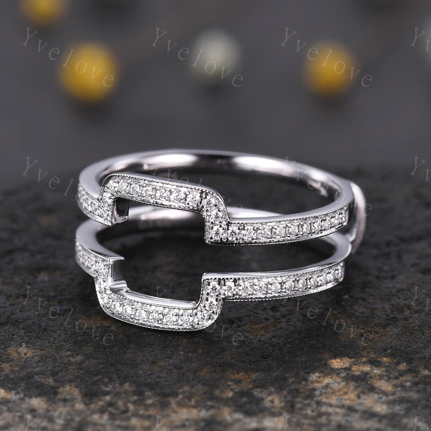Moissanite Wrap Guard Wedding Band 14K White Gold Moissanite Cluster Ring Enhancer Stacking Matching Promise Custom Rings Gift For Women