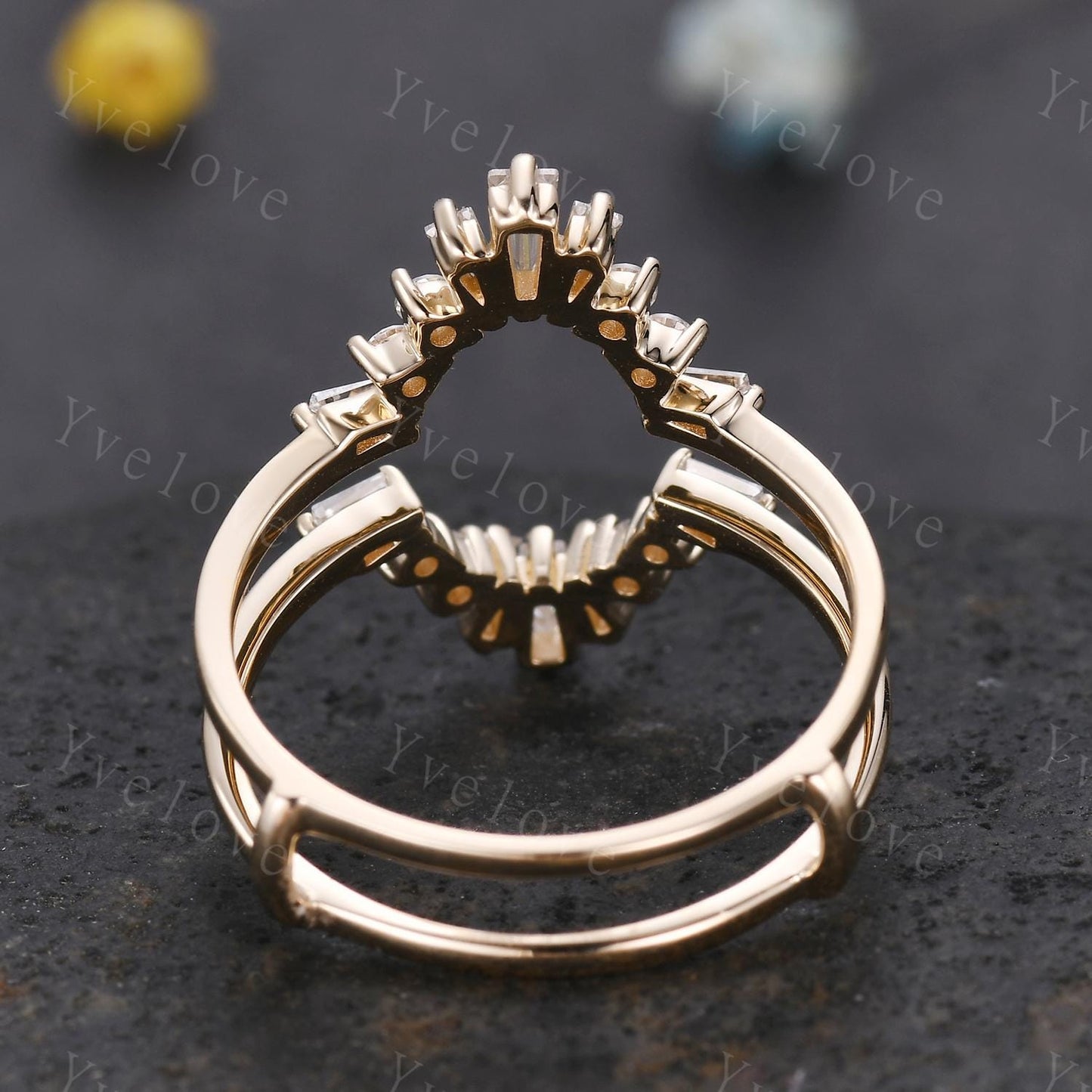 Vintage Baguette Diamond Enhancer Band Solid Gold Diamond Ring Wrap Guard Engagement Ring Jacket Enhance Wedding Ring Promise Gift For Her