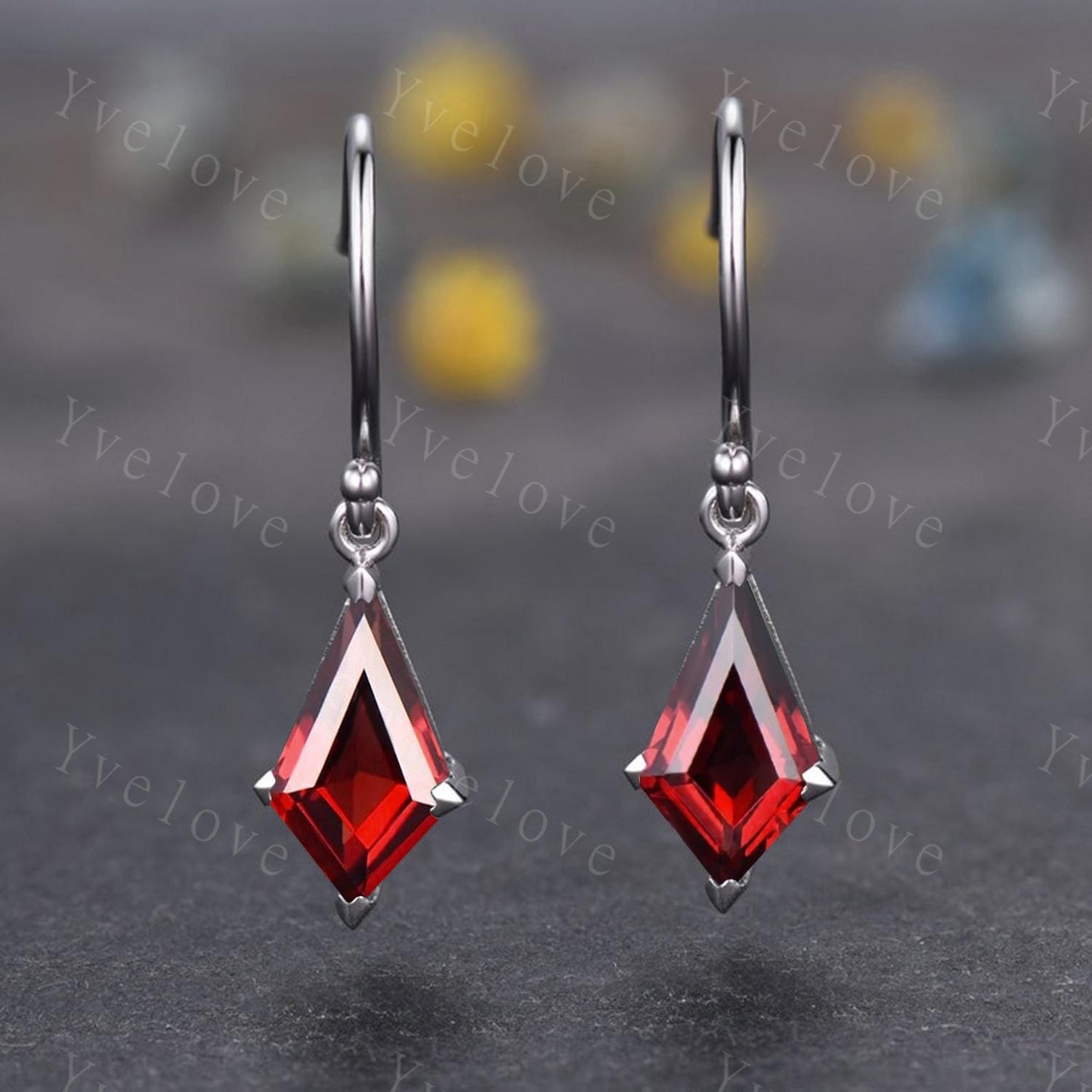 Vintage Kite cut red garnet earrings natural gemstone jewelry unique earrings women art deco earring best friend gift for her Birthday Gift