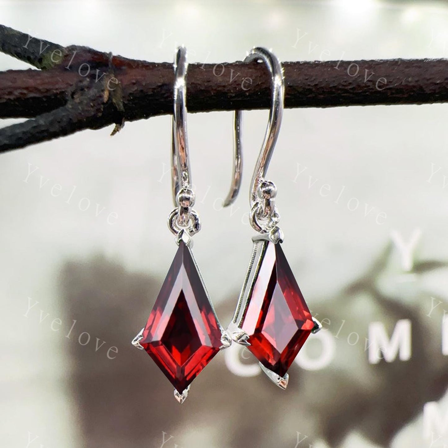 Vintage Kite cut red garnet earrings natural gemstone jewelry unique earrings women art deco earring best friend gift for her Birthday Gift