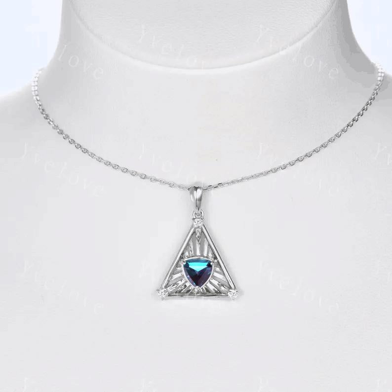 Gothic triangle cut alexandrite pendant black gold unique trillion shape alexandrite engagement necklace women retro wedding necklace gift