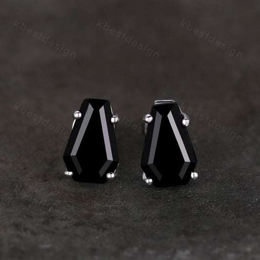 Natural black onyx stud earrings, coffin cut black onyx earring studs, best friend gift, minimalist, tiny studs, anniversary gift for her