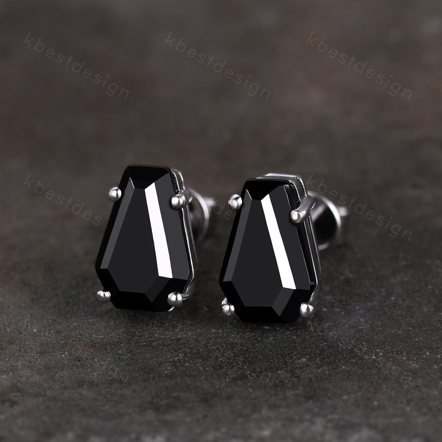 Natural black onyx stud earrings, coffin cut black onyx earring studs, best friend gift, minimalist, tiny studs, anniversary gift for her
