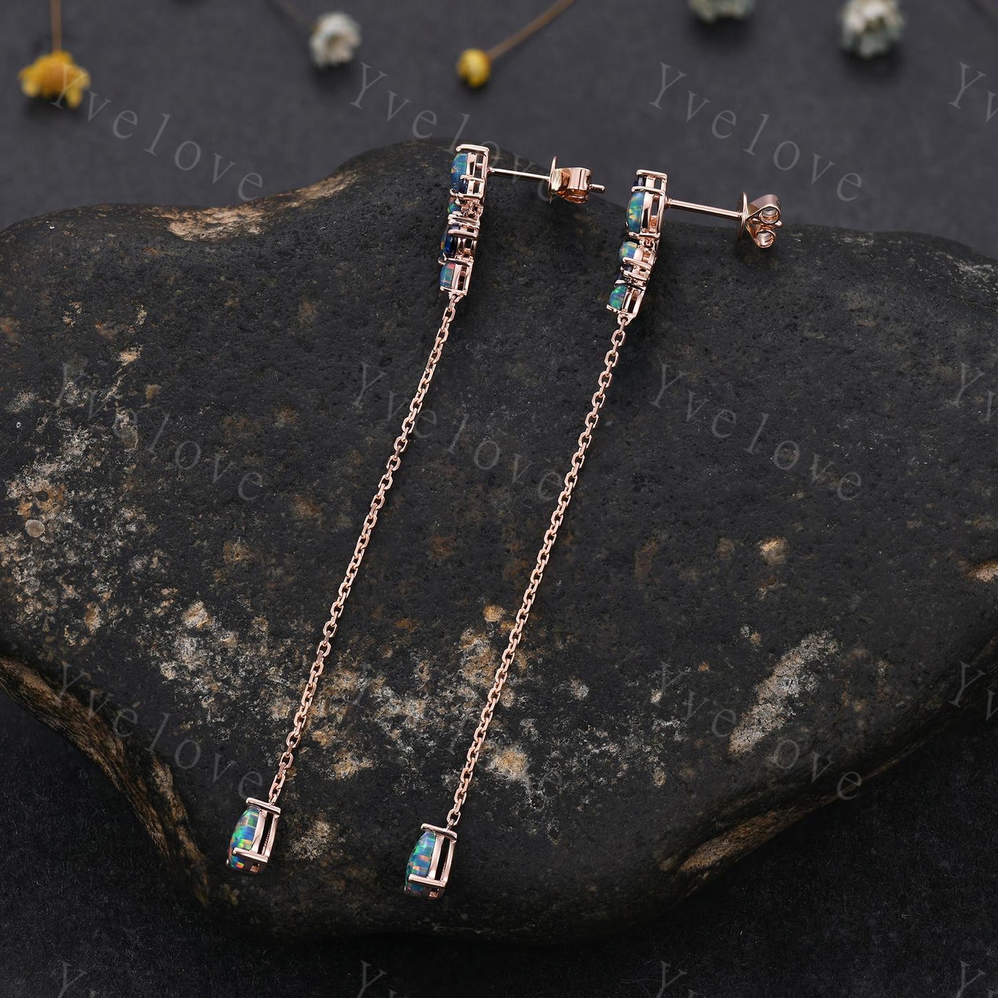 Unique Black Opal Sapphire Dangle Earrings,Art Deco Blue Gems Delicate Dainty Earrings Bridal Earrings Drop Wedding Earrings Jewelry Gift