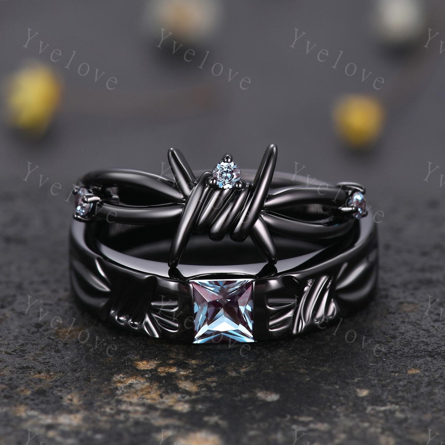 Couples ring set Alexandrdite ring love knot ring Infinity knot ring His and Hers wedding band Promise Stacking Band Retro Vintage Gift