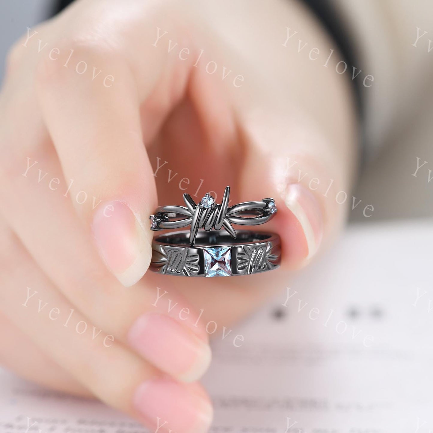 Couples ring set Alexandrdite ring love knot ring Infinity knot ring His and Hers wedding band Promise Stacking Band Retro Vintage Gift