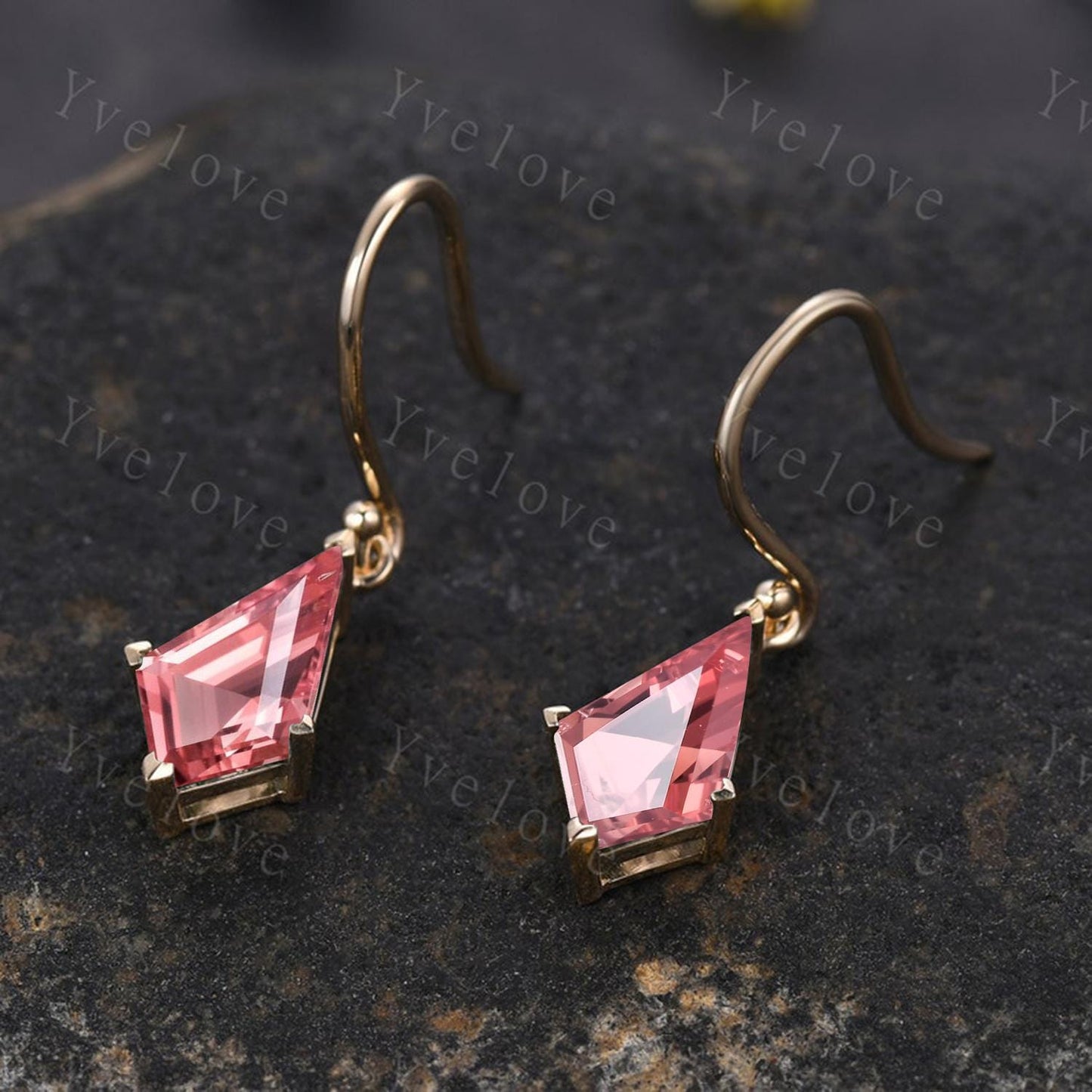 Unique Kite Cut Padparadscha Sapphire Earrings Women Dangle Earrings Art Deco Drop Hook Earrings September Birthstone Sapphire Jewelry Gift