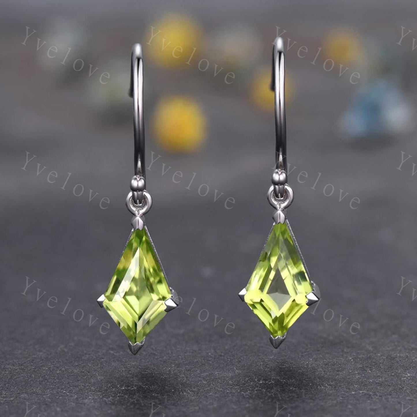 Kite Shape Peridot Wedding Earring,Dangle Drop Earring,Art Deco Green Peridot Earrings,August Birthstone,Hook Earrings,Birthday Gift For Her