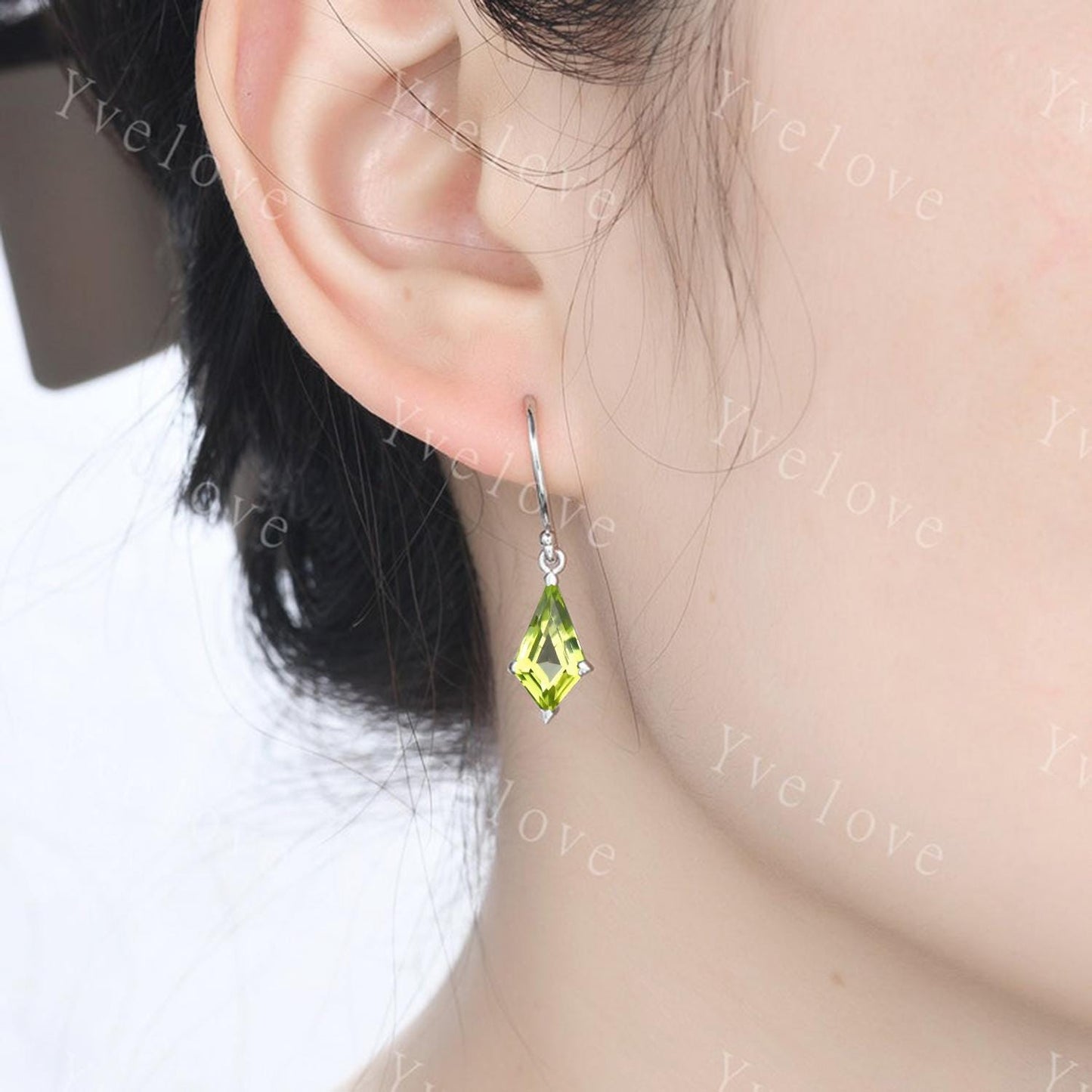 Kite Shape Peridot Wedding Earring,Dangle Drop Earring,Art Deco Green Peridot Earrings,August Birthstone,Hook Earrings,Birthday Gift For Her