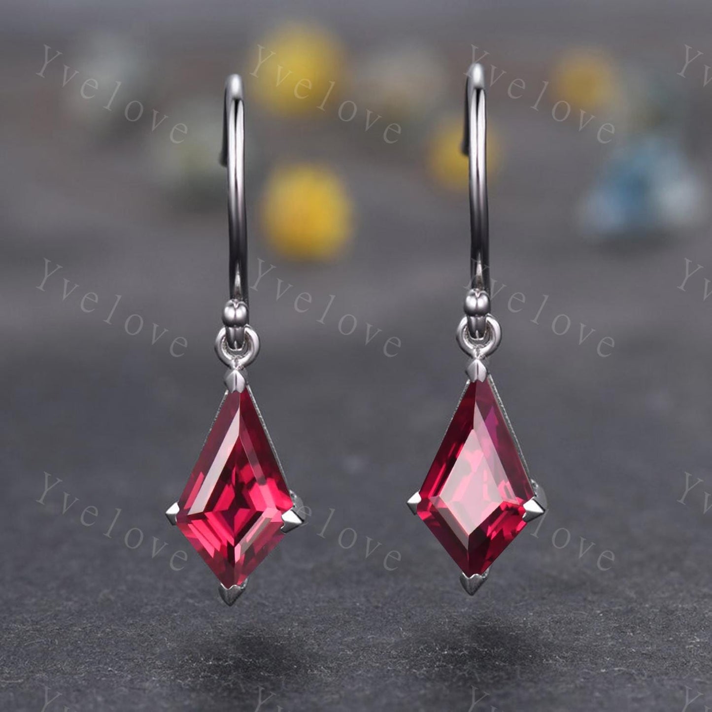 Dainty Kite Cut Red Ruby Earrings Dangle Wedding Earrings Vintage Ruby Drop Earrings Hook Earrings July Birthstone Ruby Jewelry Gift For Her