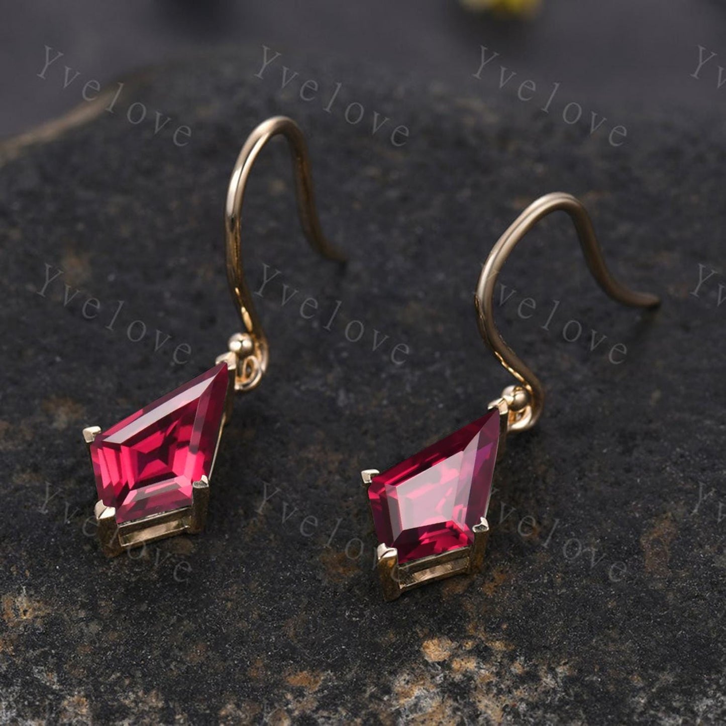 Dainty Kite Cut Red Ruby Earrings Dangle Wedding Earrings Vintage Ruby Drop Earrings Hook Earrings July Birthstone Ruby Jewelry Gift For Her