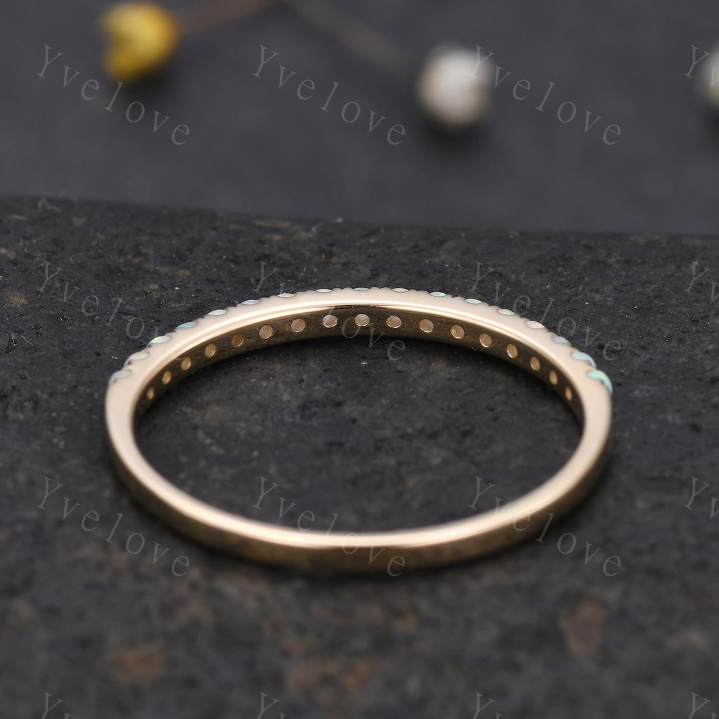 1.5mm Opal Ring,Opal Wedding Band,14K Solid Gold,Half Eternity Band,Stacking Ring,Matching Band,Promise Ring,Anniversary Gift for Women