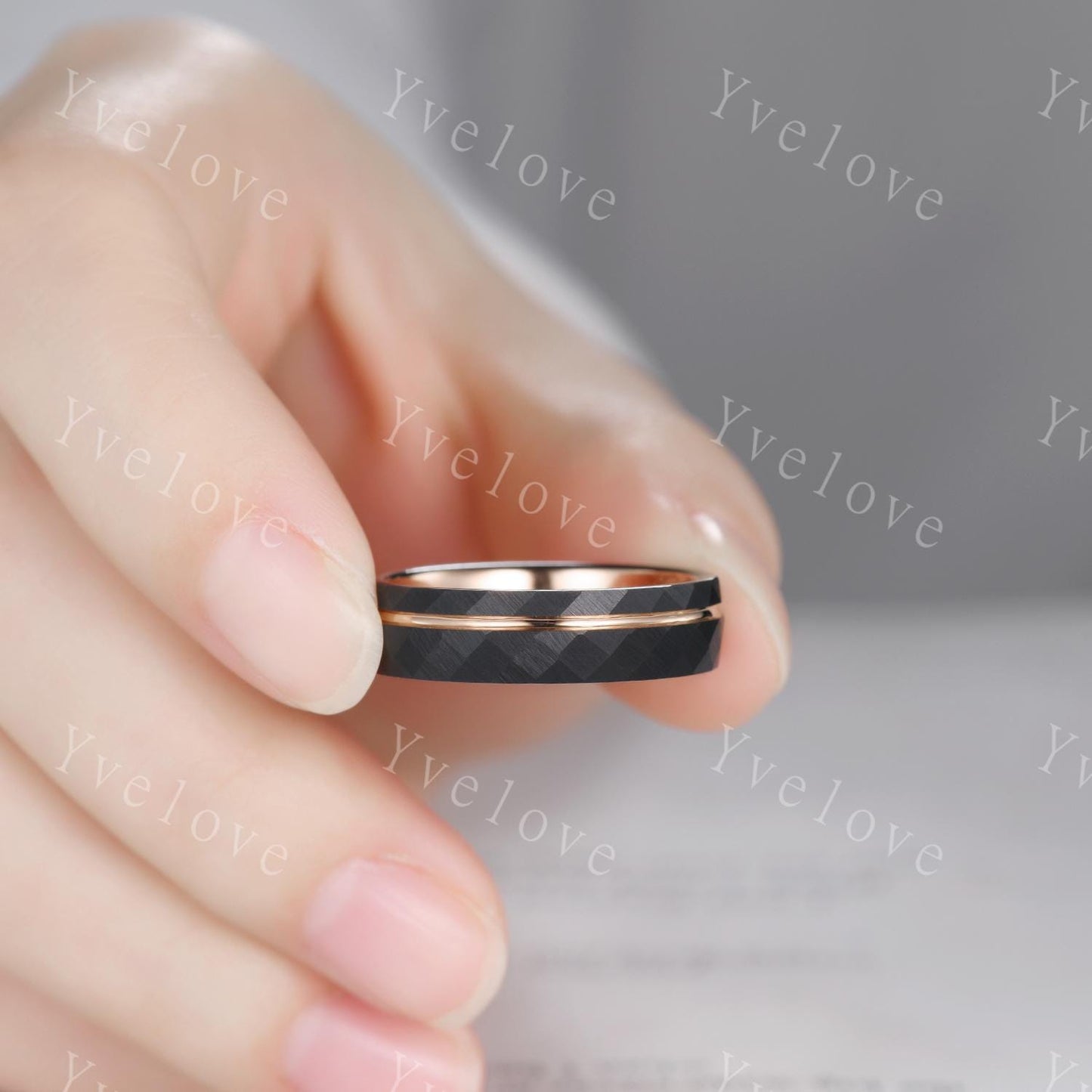 4mm/6mm Couples Ring Wedding Band Set,Black Tungsten Wedding Rings for Men Women,Rose Gold Faceted Promise Wedding Bands for Him and Her