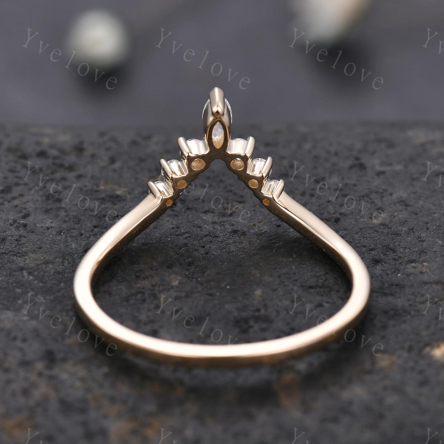 Dainty Marquise Moissanite Wedding Band Solid Gold Curve Ring,V Shaped Chevron Ring Diamond Stackable Matching Band Handmade Gift For Her