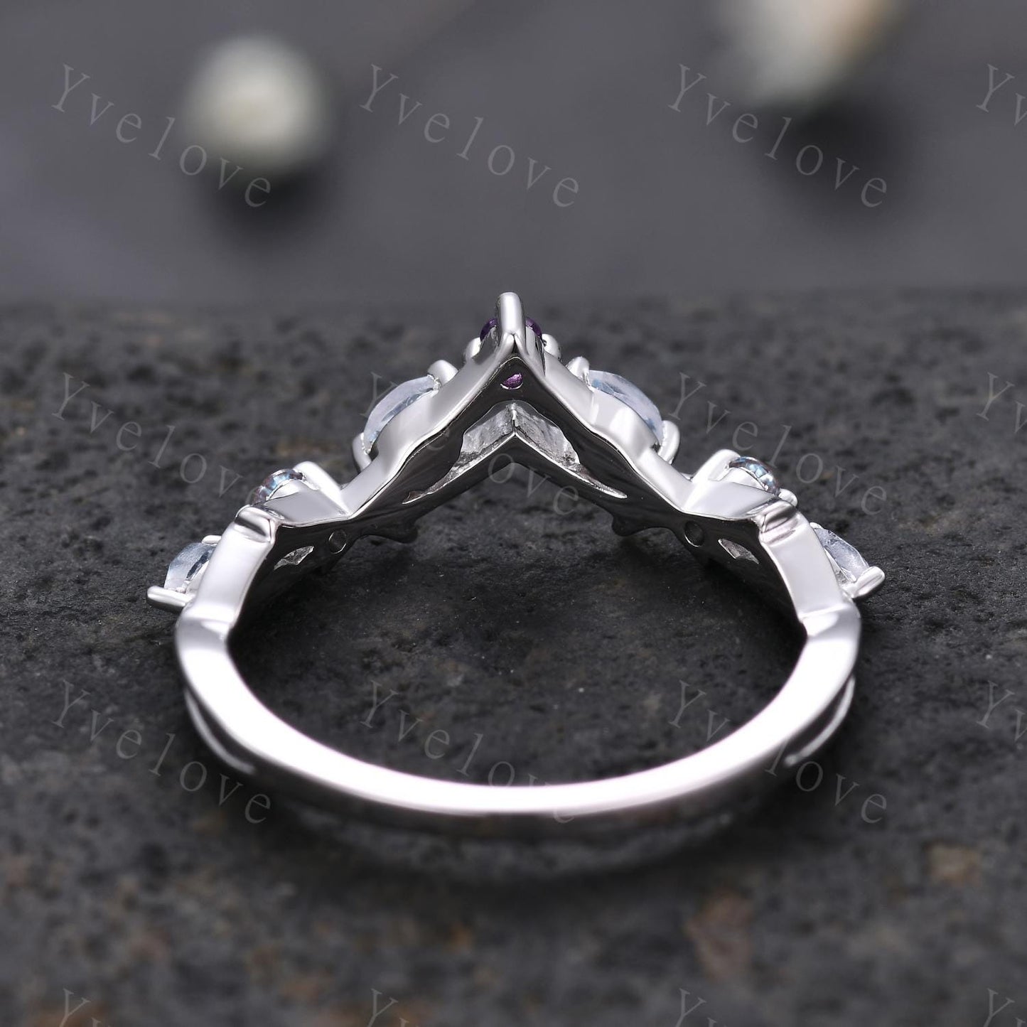 Antique Amethyst Moonstone wedding band alexandrite Ring,Women Twig Matching Band,Art Deco Curved Branch Wedding Band,Birthstone Ring,Silver
